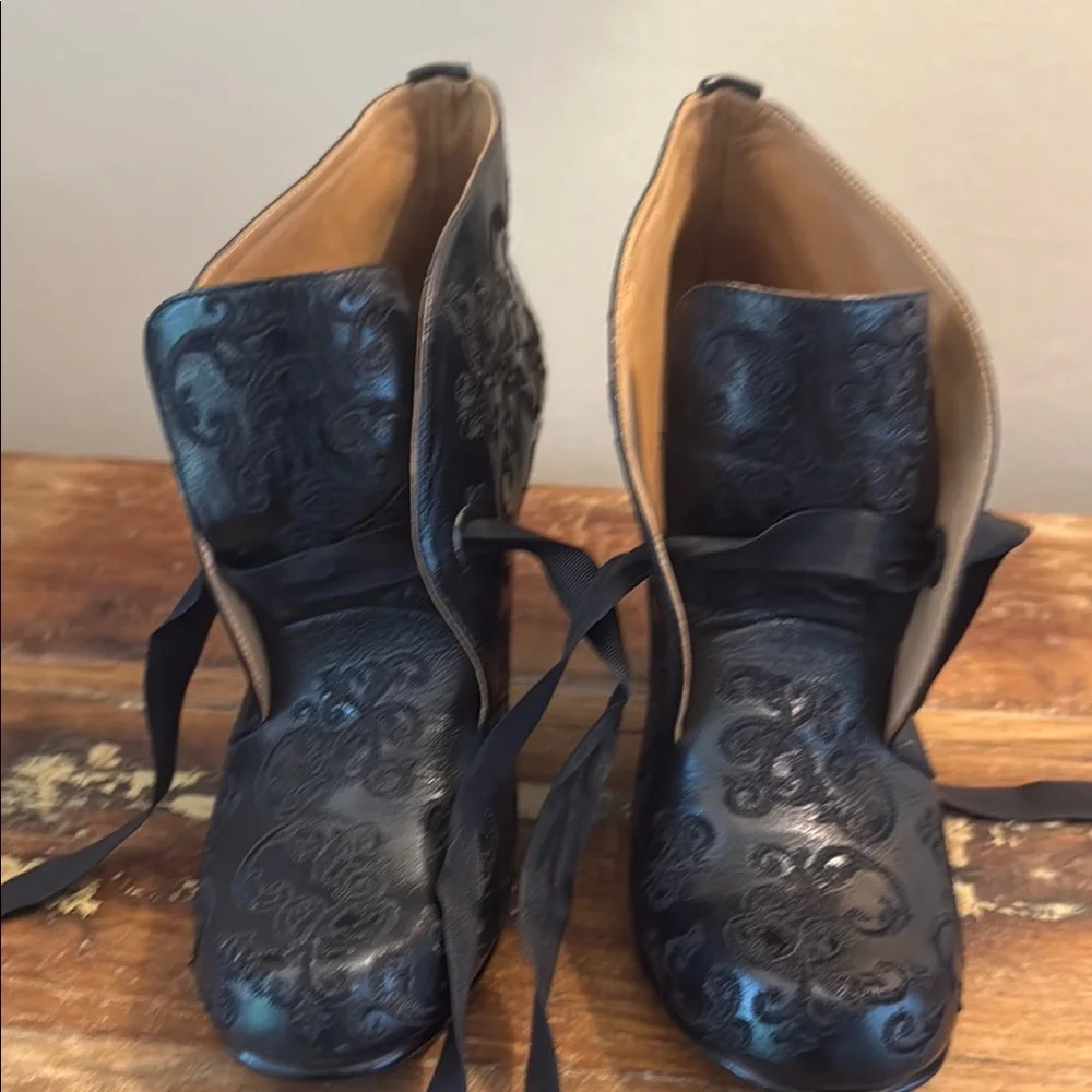 John Fluevog Stunner Black Embroidery Patterned Heeled Boots - Picture 13 of 16